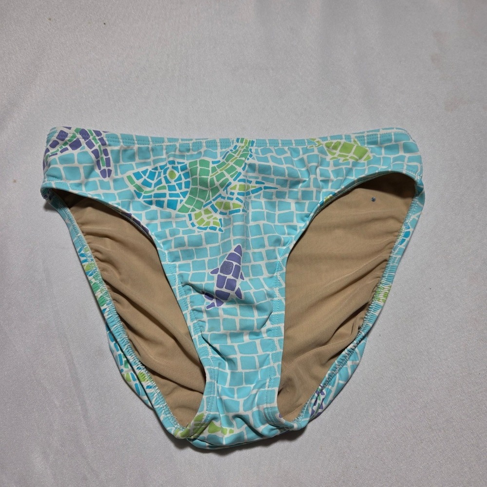 Lilly Pulitzer Mosaic Sea Turtle Fish Bikini Bottom Blue Green Purple Size 4